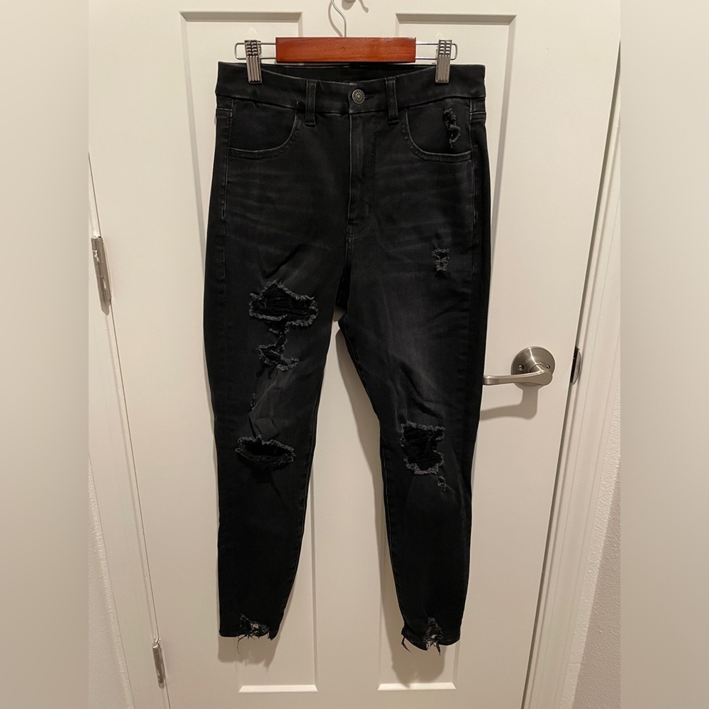 American Eagle CURVY The Dream Jean Black Distressed Jeggings - 6 SHORT